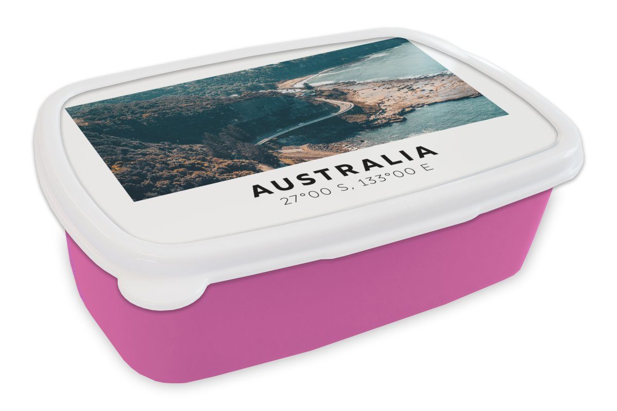 Erwachsene, Brotdose - - Kinder, für Meer Snackbox, Australien Kunststoff (2-tlg), rosa Brotbox Kunststoff, Sommer, MuchoWow Mädchen, - Lunchbox Schnellstraße