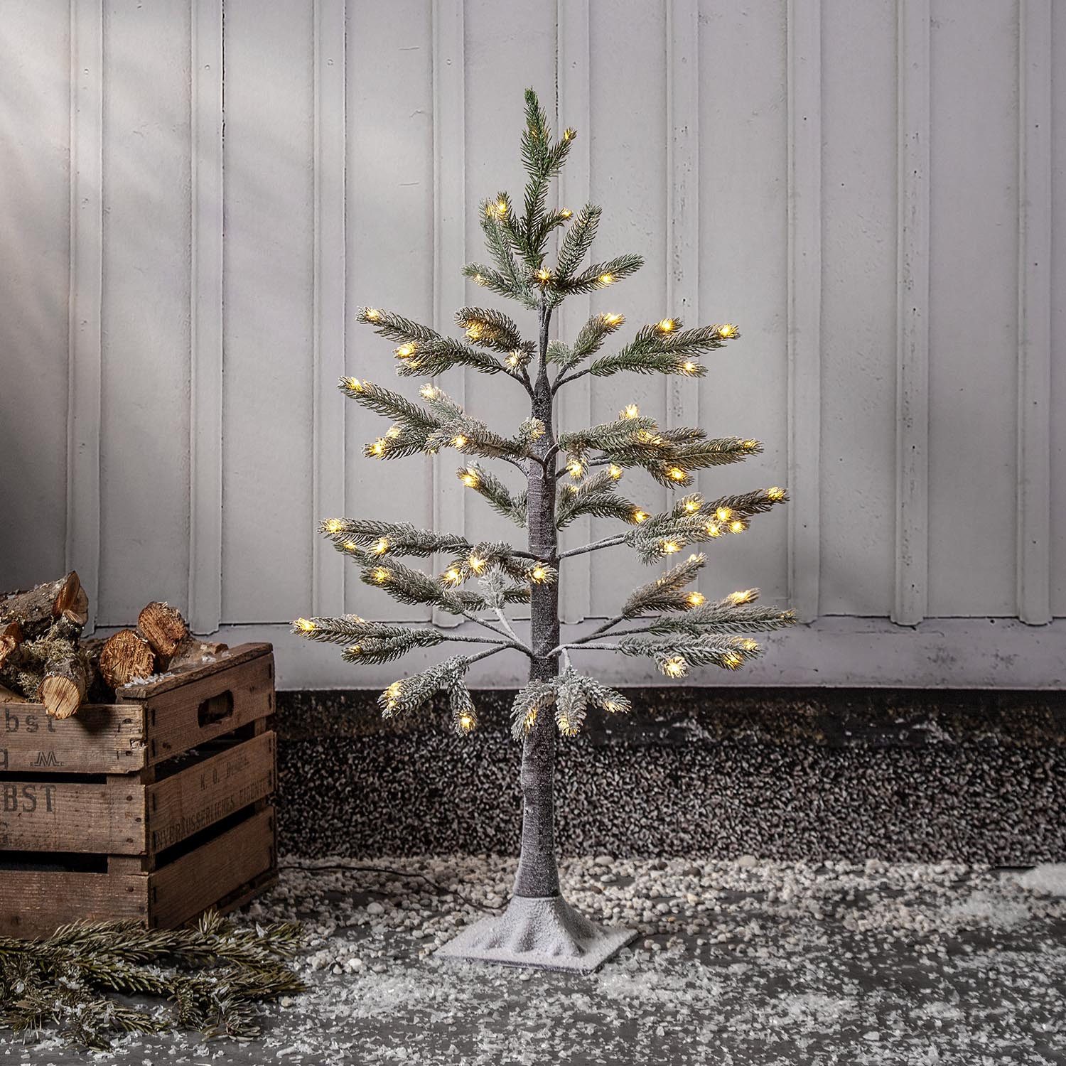 STAR TRADING LED Dekolicht Dekobaum Tanne, Outdoor Dekobaum,Tanne' mit LED-Beleuchtung, beschneite Zweige, strom