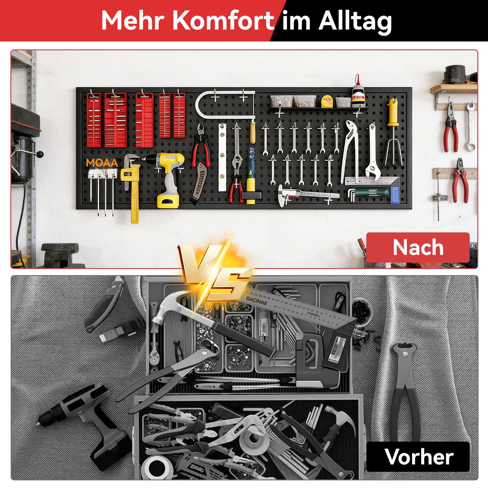 BlingBin Lochwand Stecktafel-Wandpaneele aus Metall,Stecktafelplatten, 1 Stk., mit 10 Haken, (1 Stk, 1-tlg., 120x40/60cm,Schwarz,Lochplatten Set Mit 100kg Tragf – Bild 5 von 5