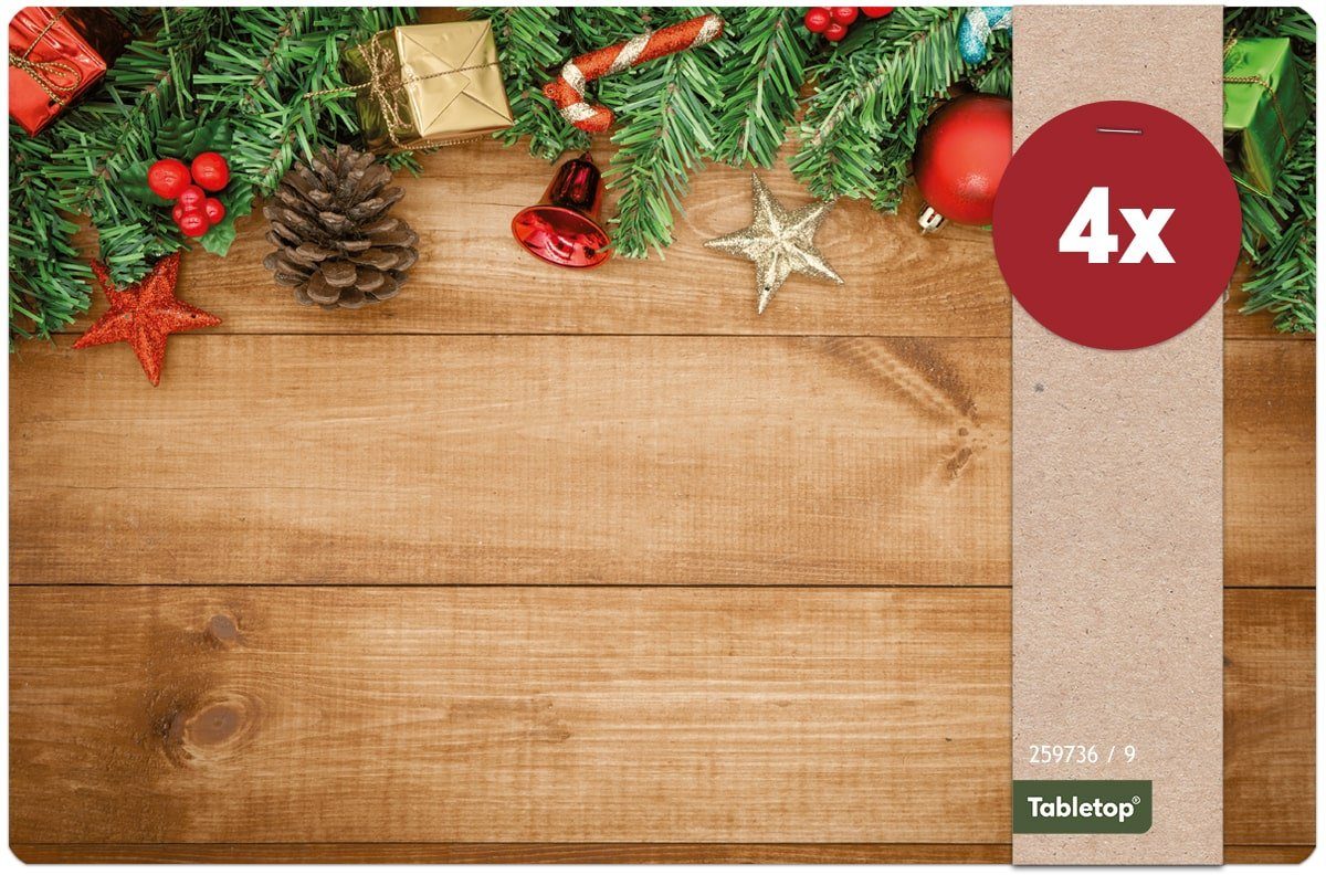 Platzset Abwaschbare Tischsets 4er Set Weihnachten Holz Deko