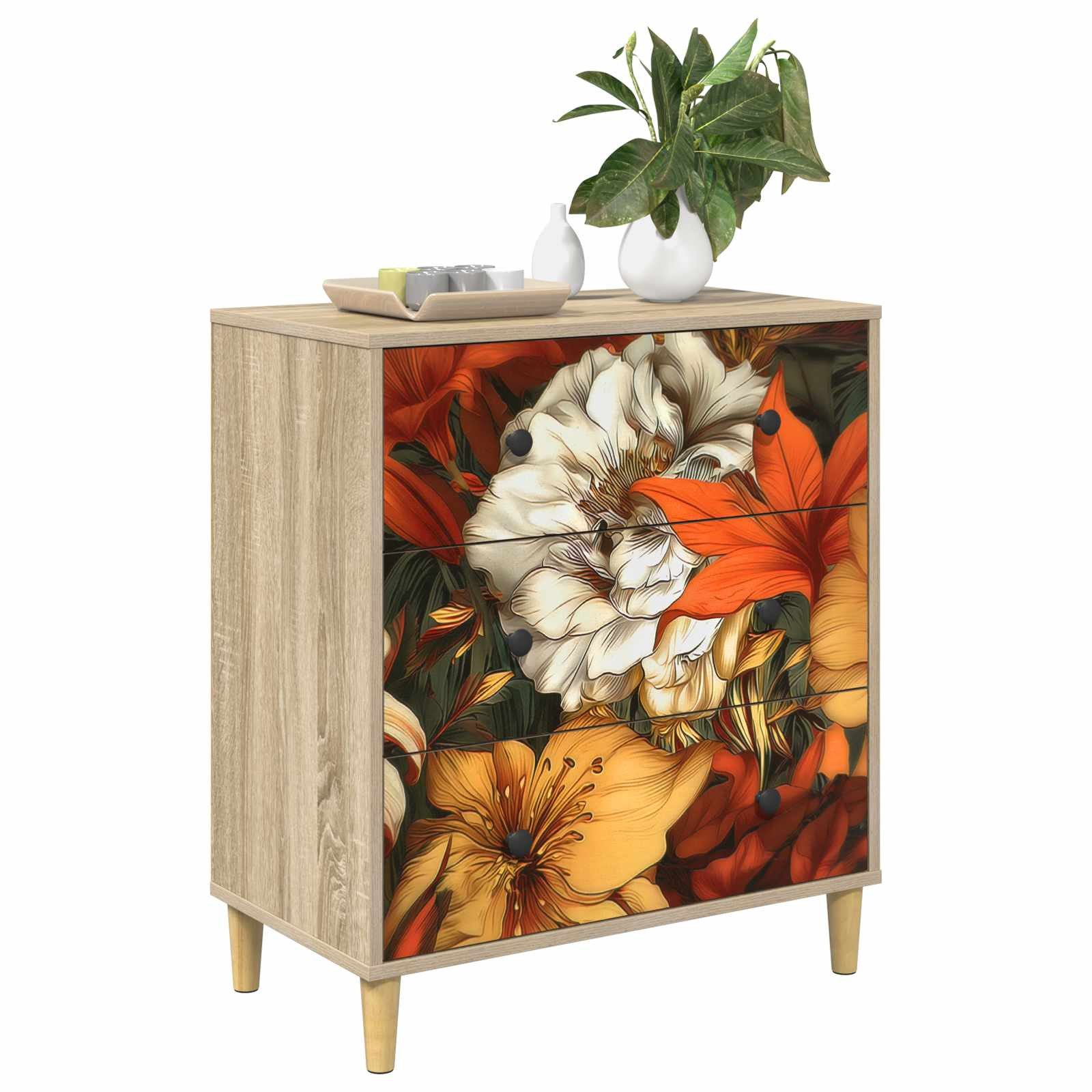 vidaXL Kommode 66 x 36,5 x 75 cm Kommode Schubladenschrank Sideboard GENNEP Lilienmus