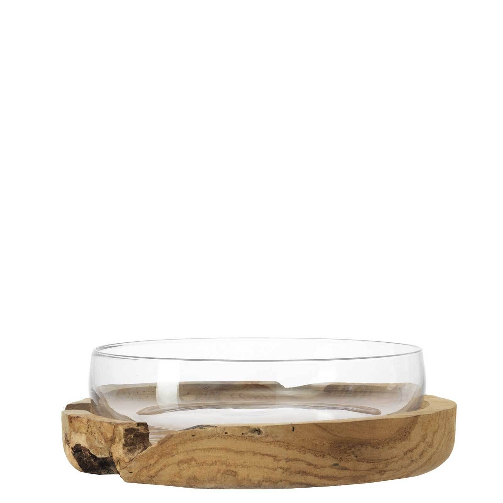 LEONARDO Schale Terra Dekoschale ø 39.0 cm 2er Set, Glas, (1x Glasschale, 1x Sockel aus Teakholz, 2-tlg)