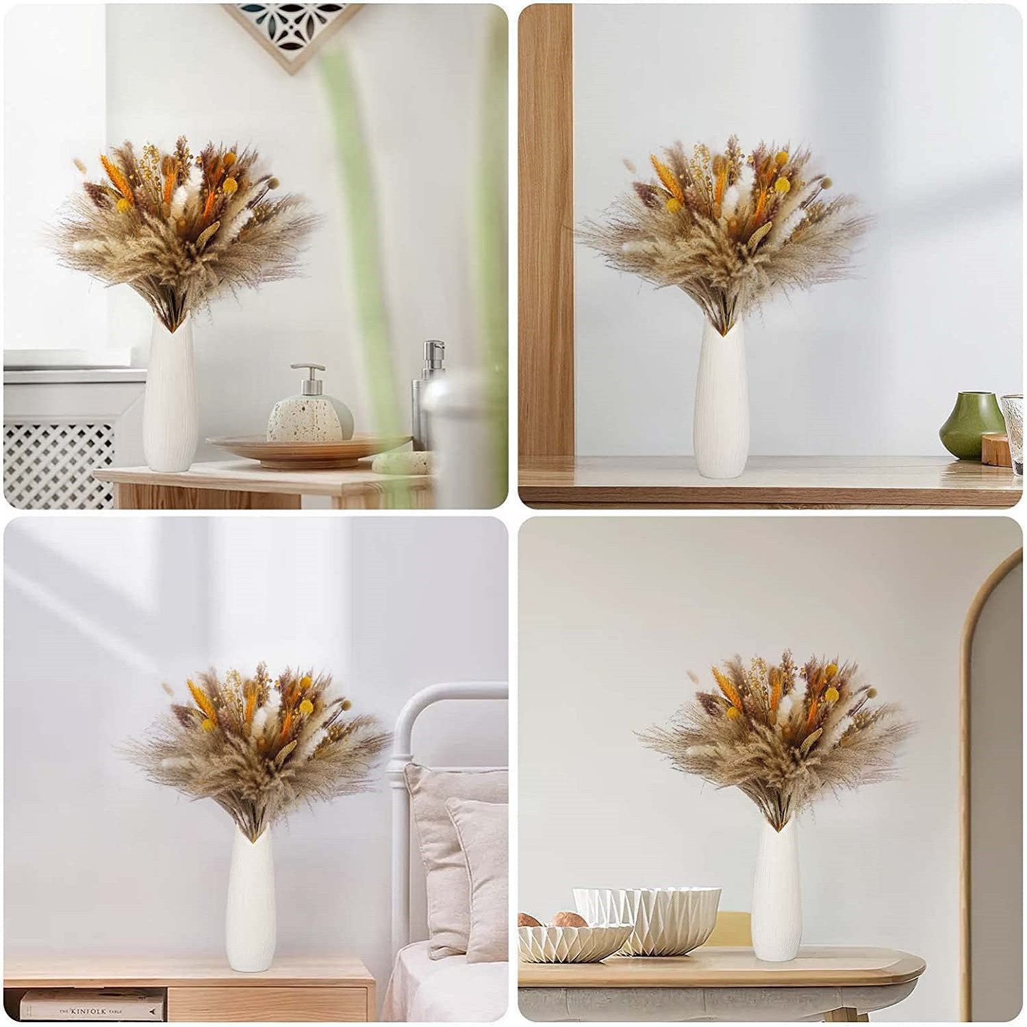 Trockenblume Pampasgras Trockenblumen Deko, 100 Stück Pampasgras Getrocknet Trockenblumen natürlicher Blumenstrauß, Fyrove, Flauschige Getrocknete Blumen für Hochzeit Boho Deko Wohnzimmer