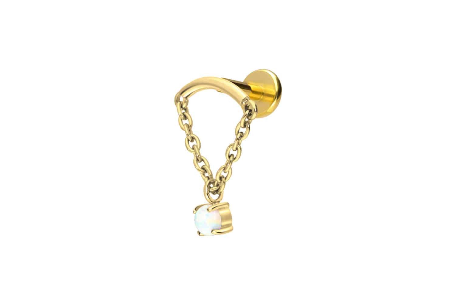 Piercing-Set Titan Labret mit Push Fit BOGEN + KETTE + SYNTHETISCHER OPAL