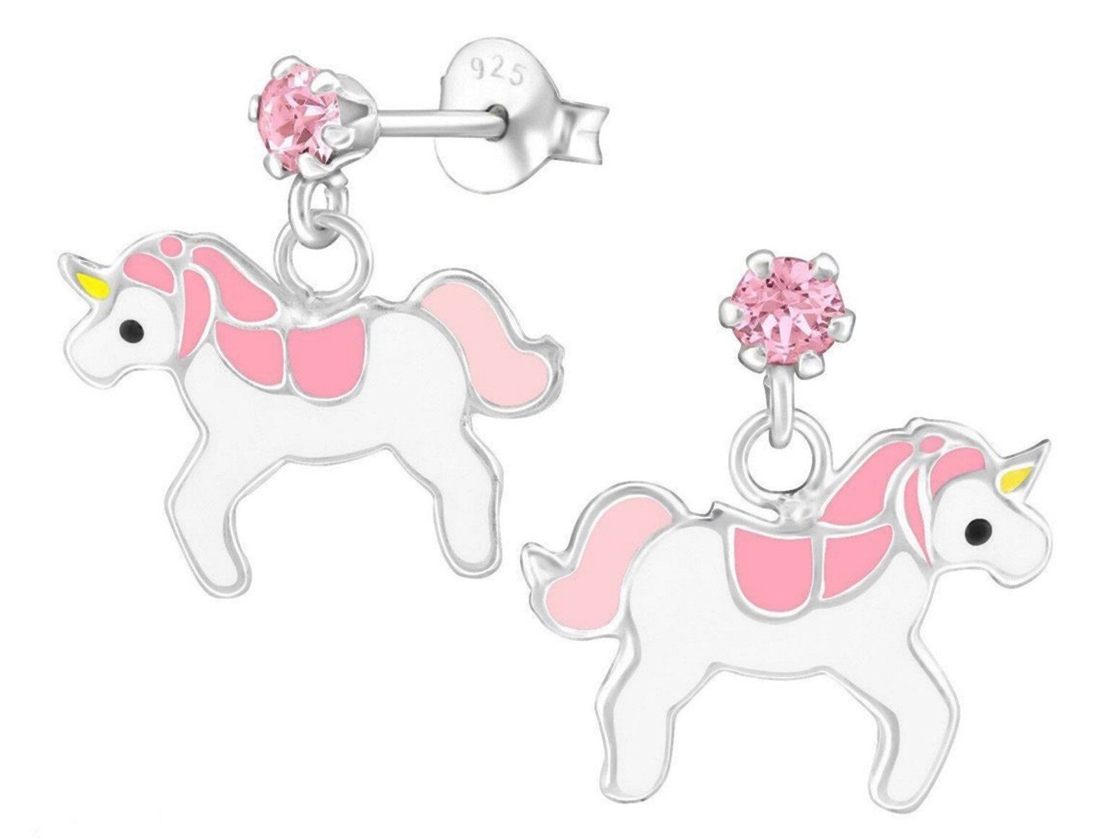 Valentinstagsgeschenk Goldene Hufeisen Paar Ohrstecker Mädchen Ohrstecker Einhorn Pferd Kinder Ohrringe aus 925 Silber (1 Paar, inkl. Etui), mit Krist