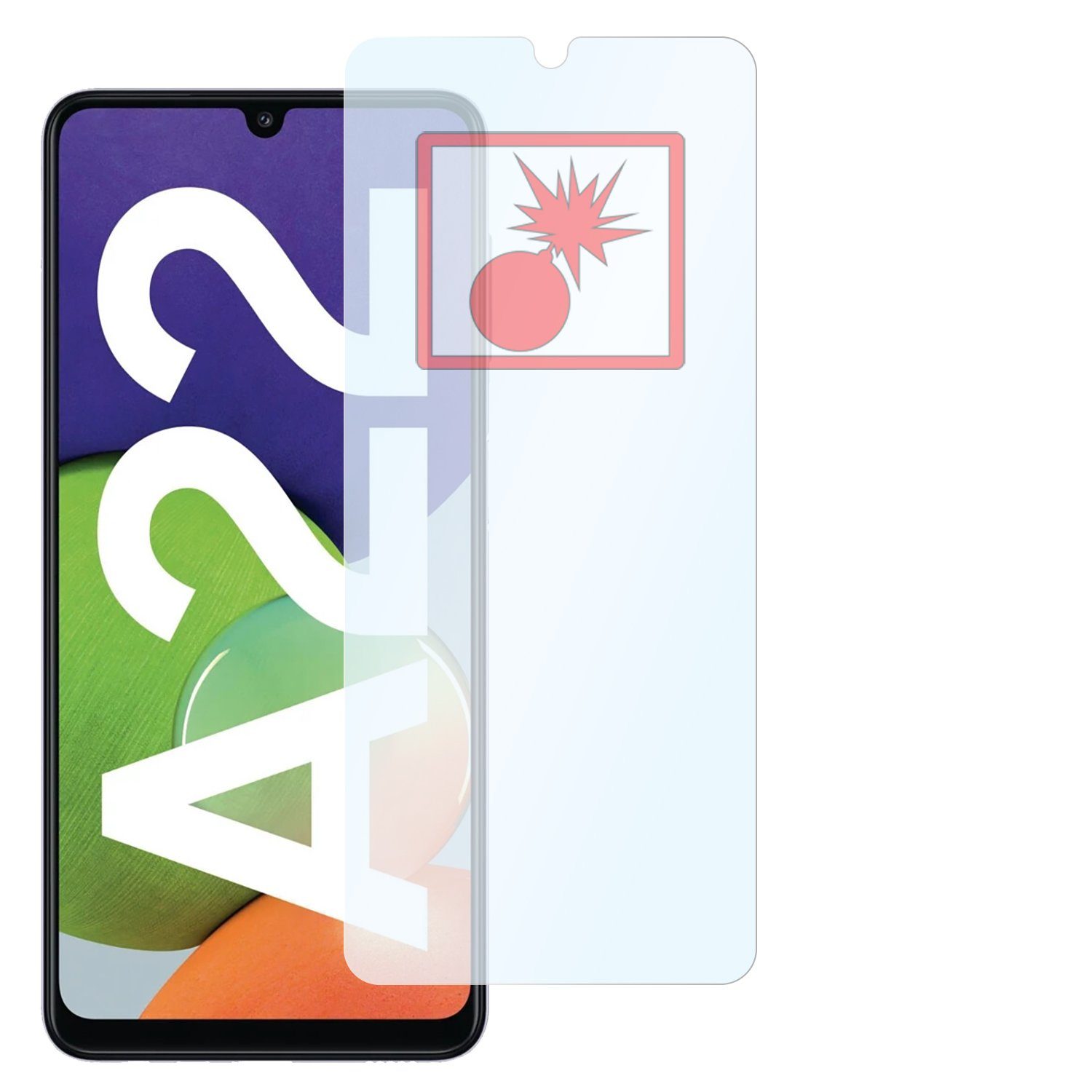 SLABO Schutzfolie 2x Panzerschutzfolie für Samsung Galaxy A22 (nicht für A22 5G) Shockproof