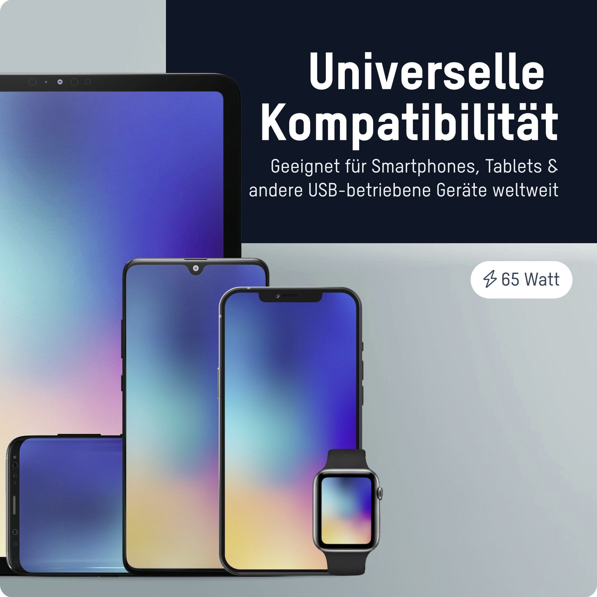 ANSMANN AG USB C Ladegerät 65W inkl. Kabel Apple Watch PD Schnelllader USB-Ladegerät