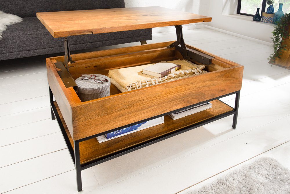 riess-ambiente Couchtisch FACTORY LIFTUP 80cm natur, Wohnzimmer · Massivholz · Metall · eckig · mit Fach · Industrial