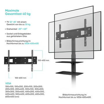 ONKRON TV Ständer 32-65 Zoll, bis zu 30kg, VESA 100x100-600x400 mm TV-Ständer, (bis 65,00 Zoll, TS5550-BLK, TS5550-BLK, max. Belastbarkeit 30kg, Schwenkwinkel: +/- 25°, Hartglasfuß)