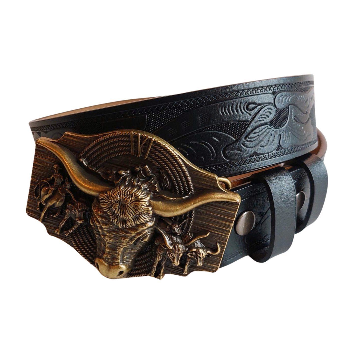 Ledergürtel Wild West Wechselgürtel Western Gürtel mit Longhorn Gürtelschnalle