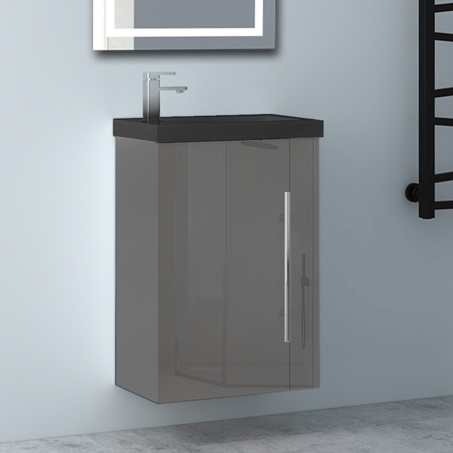 Aica Сантехника Waschtisch 45 cm Mineralguss Waschtisch mit Unterschrank Badschrank (Hängeschrank), Kleine Badezimmerschränke