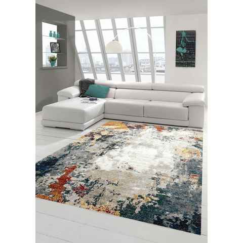 Teppich Moderner Teppich abstraktes Design Flur Wohnzimmer grau blau rot - pflegeleicht, Teppich-Traum, rechteckig, Höhe: 13 mm
