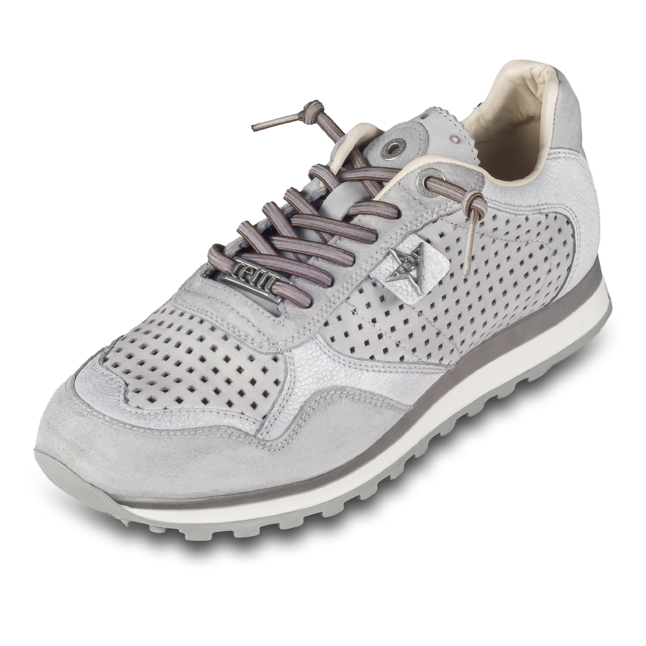 Cetti Herren Sneaker C848 hellgrau, Leder perforiert (used tin stone) Sneaker Gefertigt in Spanien