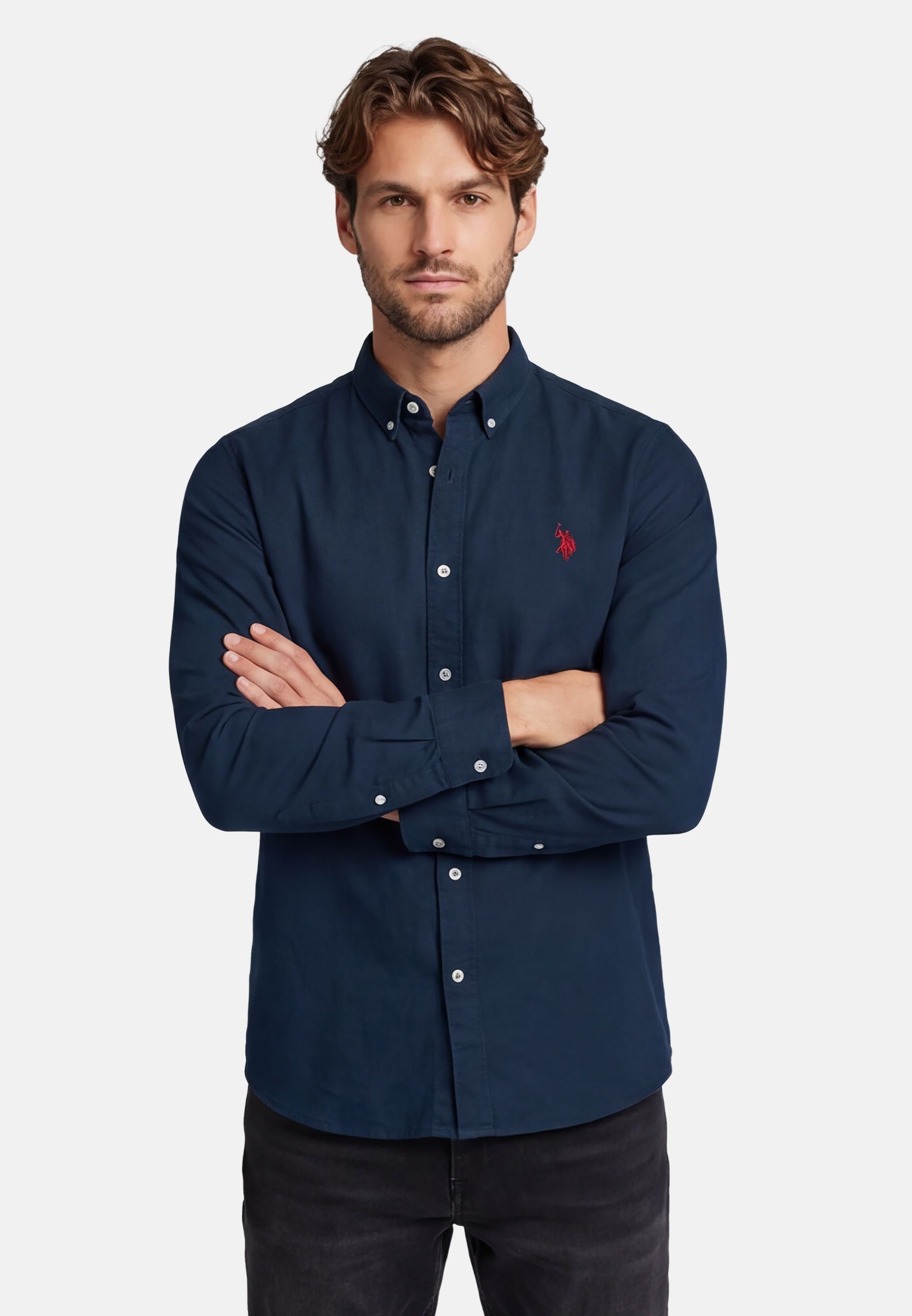 U.S. Polo Assn. Leinenhemd USBlaake Herren Leinenhemd – Sommerhemd luftig mit Button-Down-Kragen Leichtes Hemd aus Leinenmix mit Knopfleiste