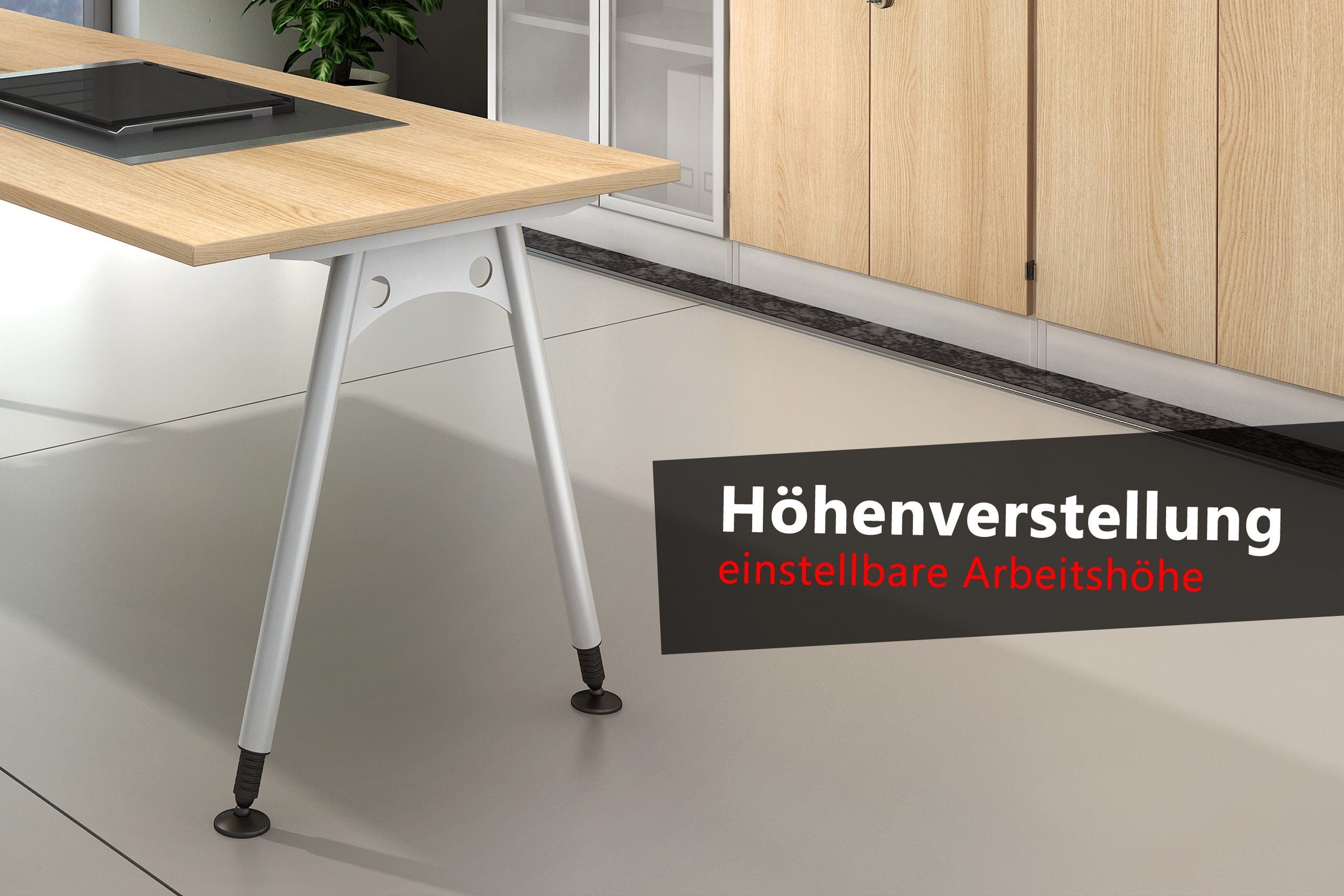 bümö Schreibtisch Schreibtisch Serie-A, Dekor: Buche Rechteck: - 100 cm 200 x