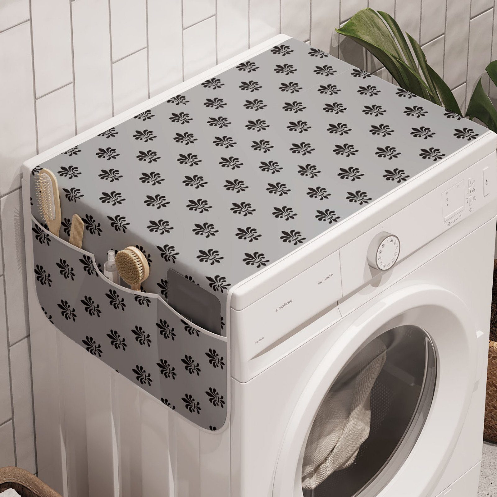 Trockner, Anti-Rutsch-Stoffabdeckung Waschmaschine Lis Emblem für und Französisch Badorganizer Vintage Fleur De Abakuhaus