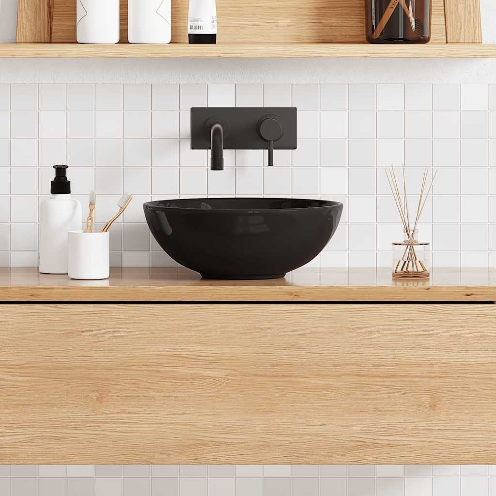 vidaXL Waschbeckenbrause Waschbecken Schwarz Glänzend Ø28x10 günstig online kaufen