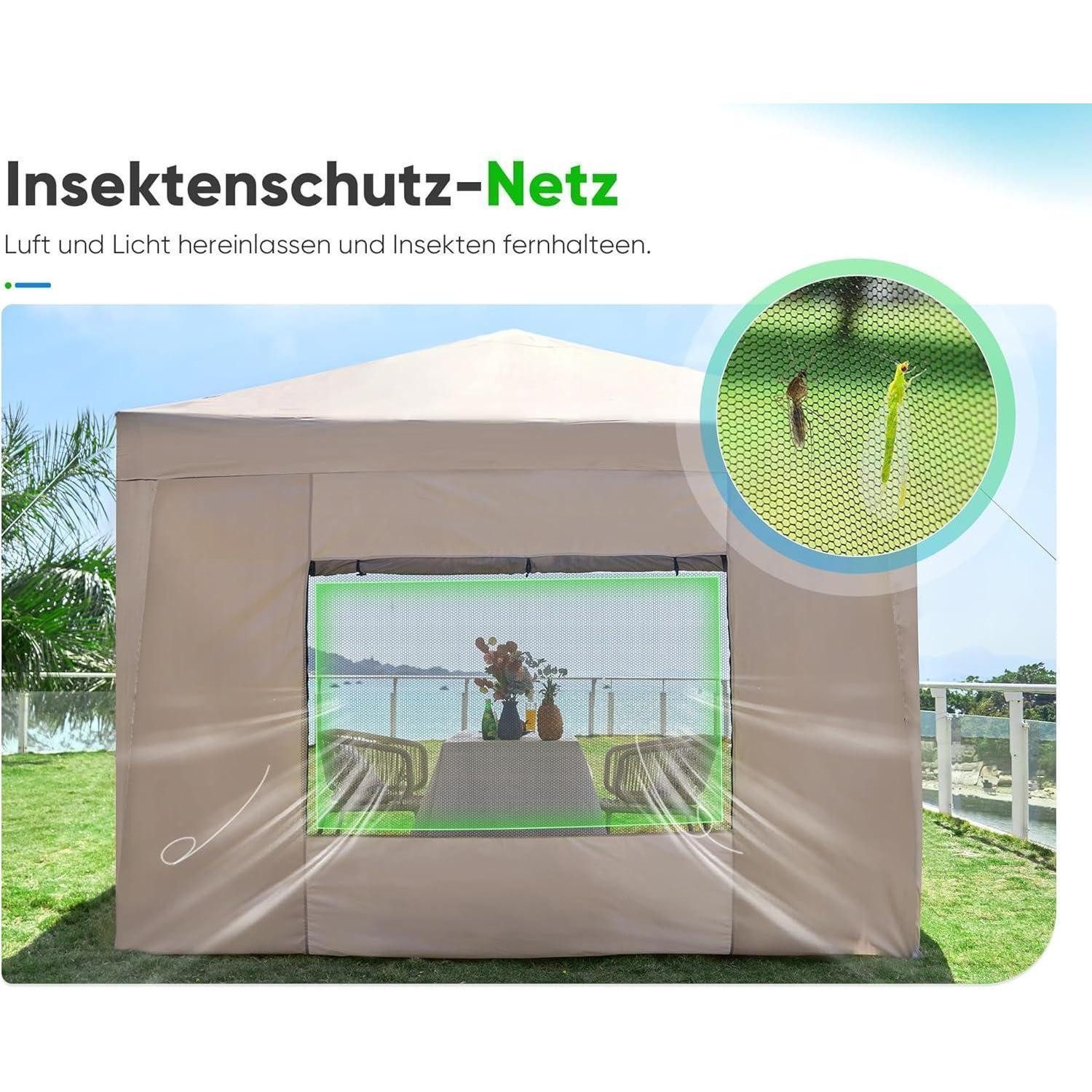 Quictent Faltpavillon Pavillon 3x3 mit 4 Seitenteilen Wasserdicht Stabil Winterfest Beige