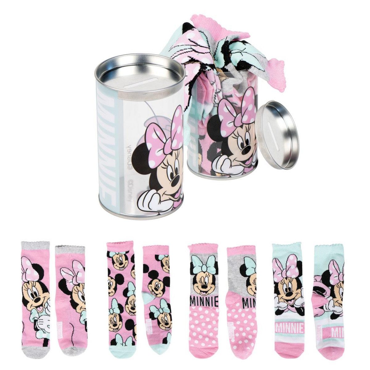 Cerda Socken Disney Minnie Baumwoll-Mix Kinder Mädchen 4er Set Geschenk