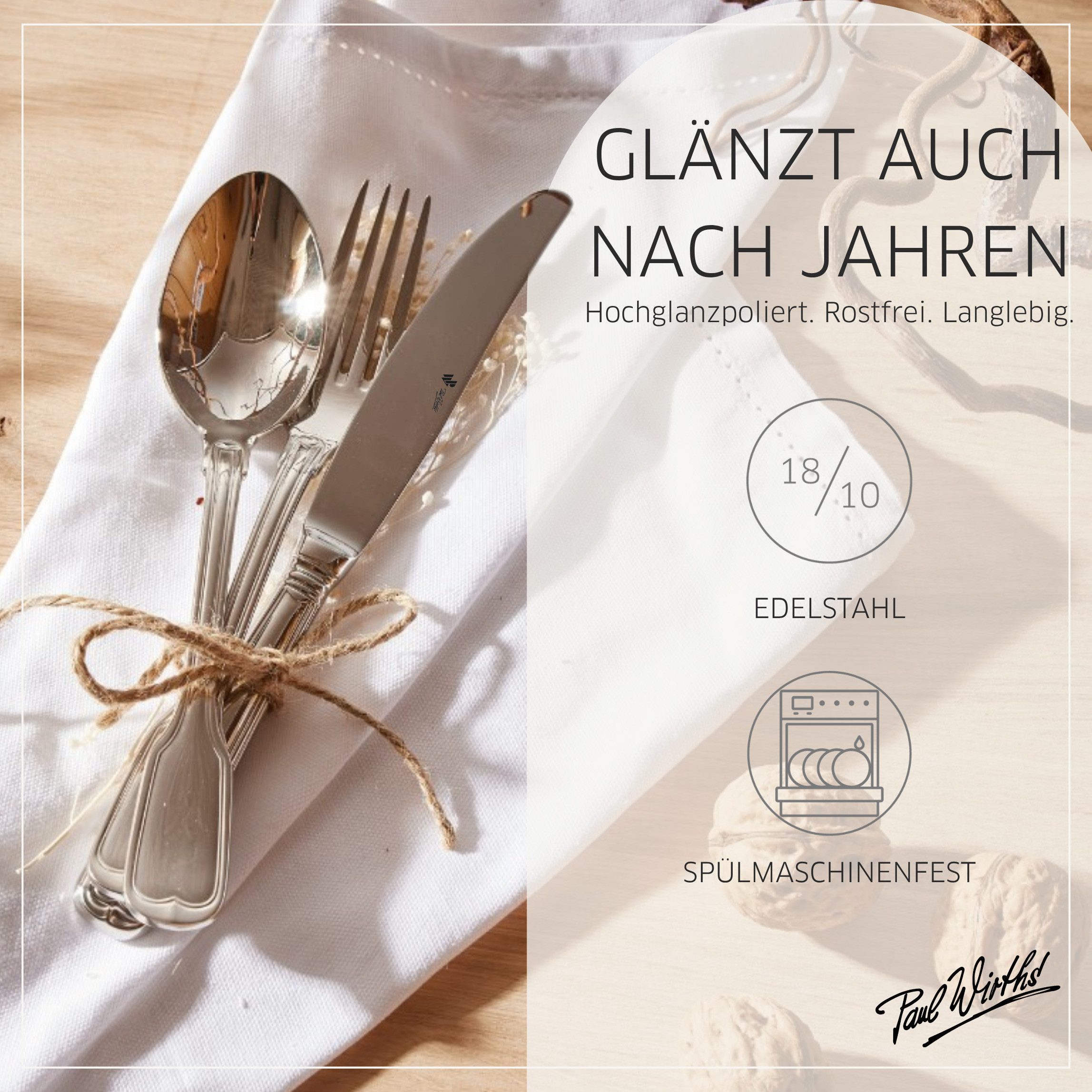Paul Wirths Besteck-Set AUGSBURGER FADEN (24-tlg), 6 Personen, 13/0 18/10, hochglanzpoliert