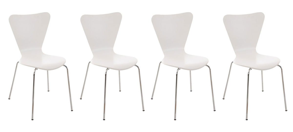 TPFLiving Besucherstuhl Calisso mit ergonomisch geformter Sitzfläche - Konferenzstuhl (Besprechungsstuhl - Warteraumstuhl - Messestuhl, 4 St), Gestell: Metall chrom - Sitzfläche: Holz weiß