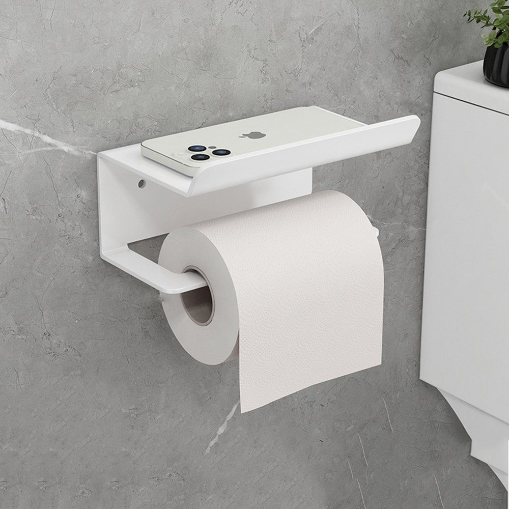 Haiaveng Toilettenpapierhalter Toilettenpapierhalter ohne Bohren mit Regal,für Küche und Bad, mit Regal Weiß