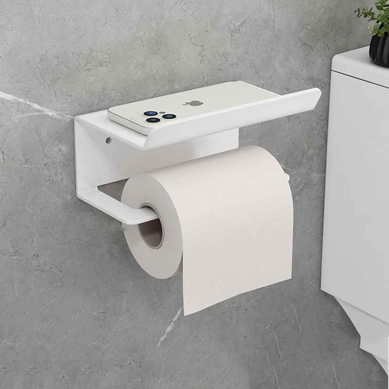 HYTIREBY Toilettenpapierhalter Toilettenpapierhalter ohne Bohren mit Regal,für Küche und Bad, mit Regal