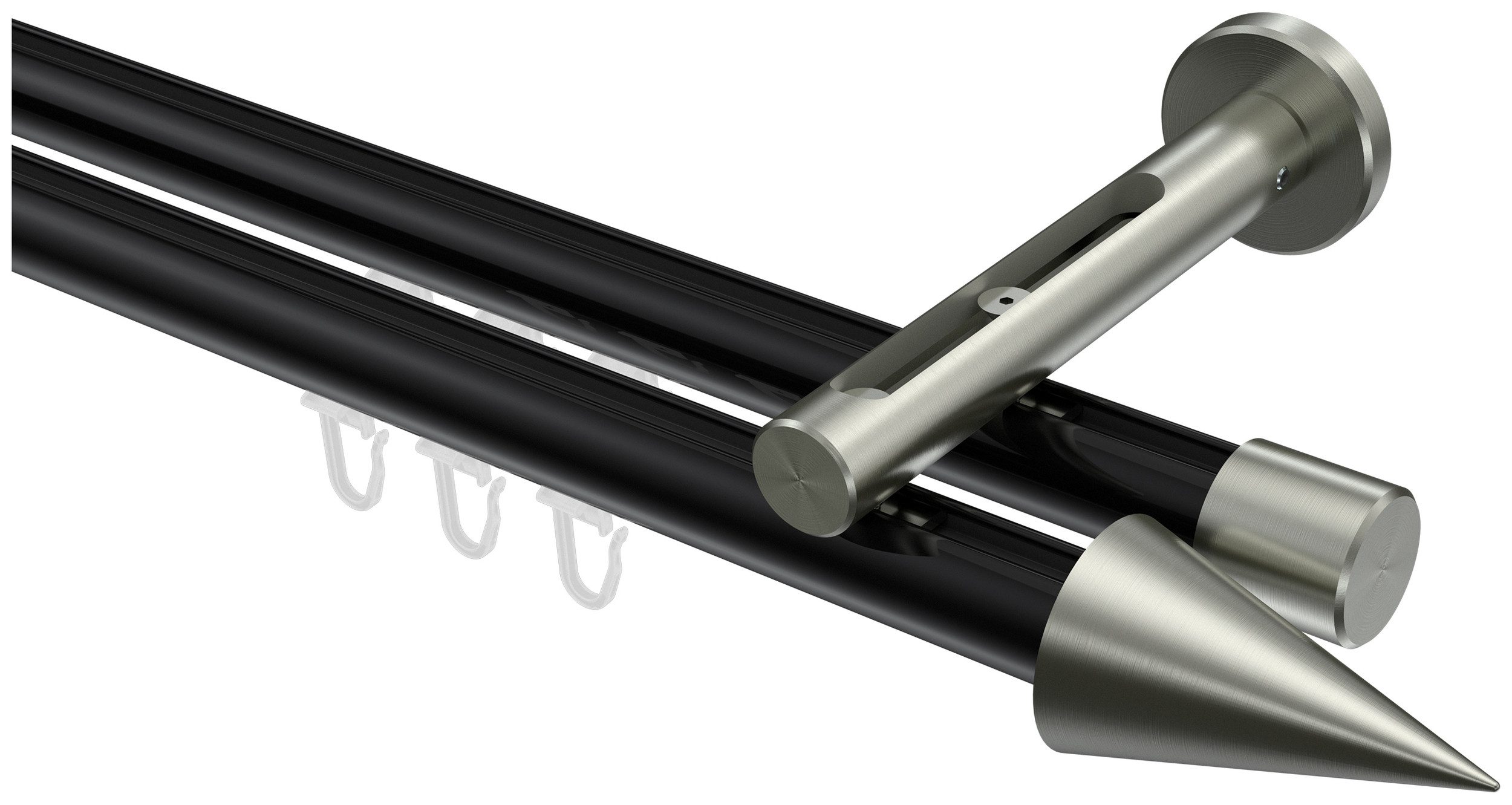 INTERDECO Innenlaufschiene Siteno Savio, Ø 20 mm, 2-läufig, Fixmaß, kürzbar, Wandmontage, Aluminium, Schwarz / Edelstahl-Optik / Bicolor