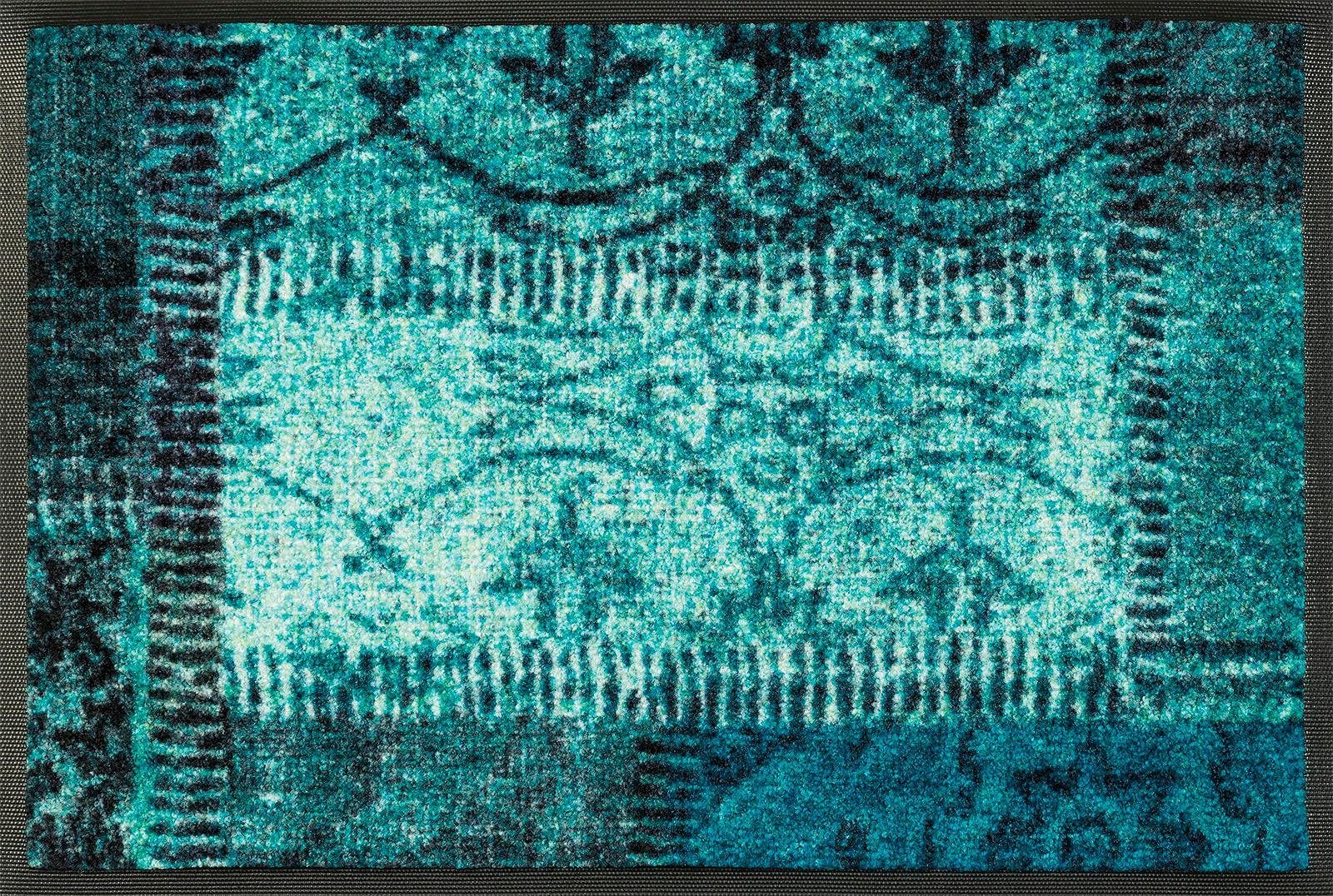Fußmatte Vintage Patches, wash+dry by Kleen-Tex, rechteckig, Höhe: 7 mm, Schmutzfangmatte, modernes Patchwork Design, rutschhemmend, waschbar blau