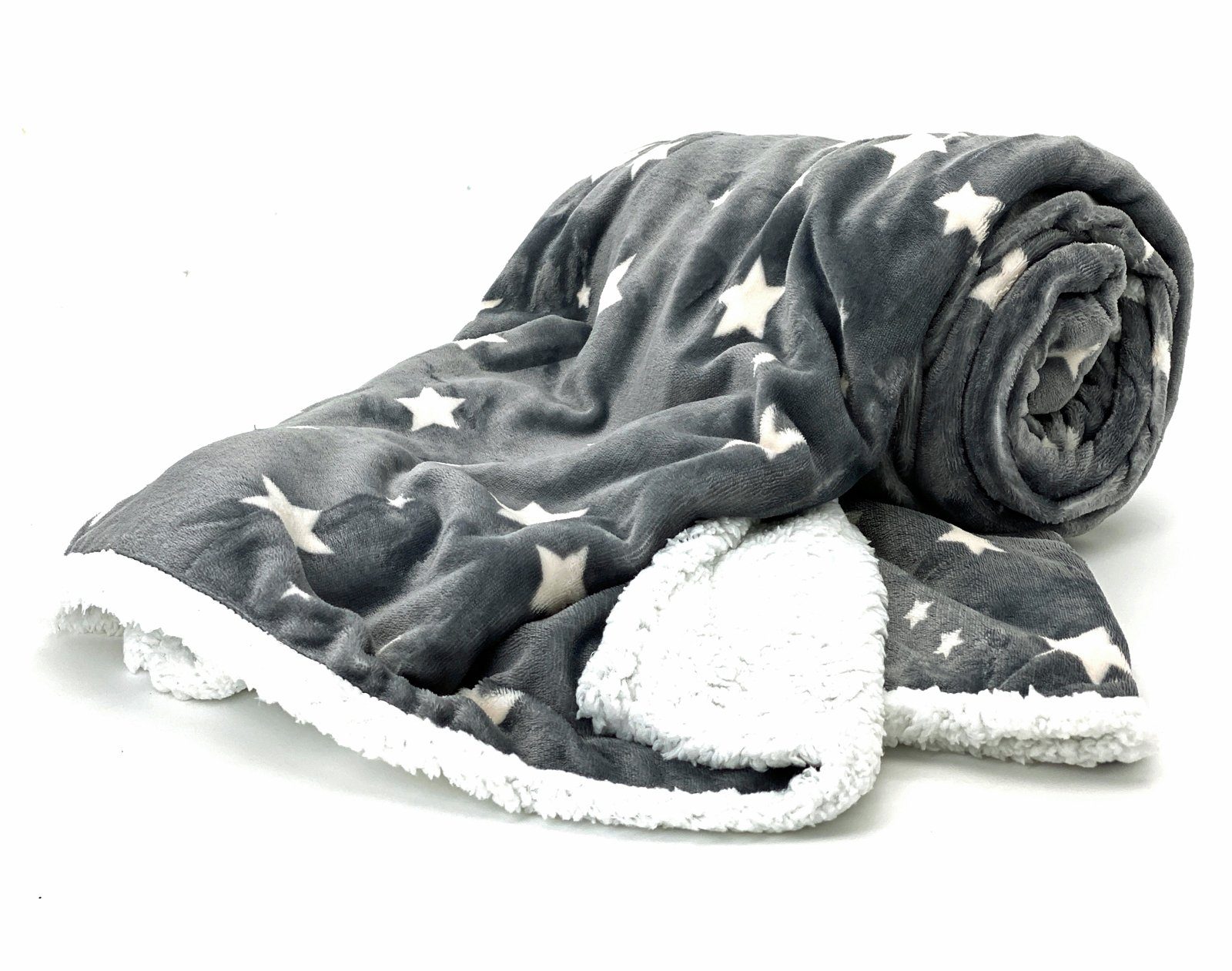 Wohndecke Soft Flanell Sterne Kuscheldecke mit Sherpa Fell, heimtexland, So günstig online kaufen