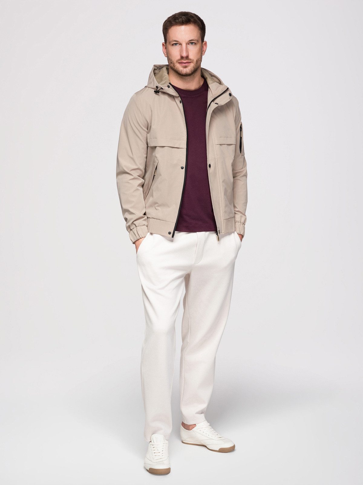 OMBRE Allwetterjacke Herren Allwetterjacke wasserdicht mit Kapuze Beige L (kein Set, 1-St)