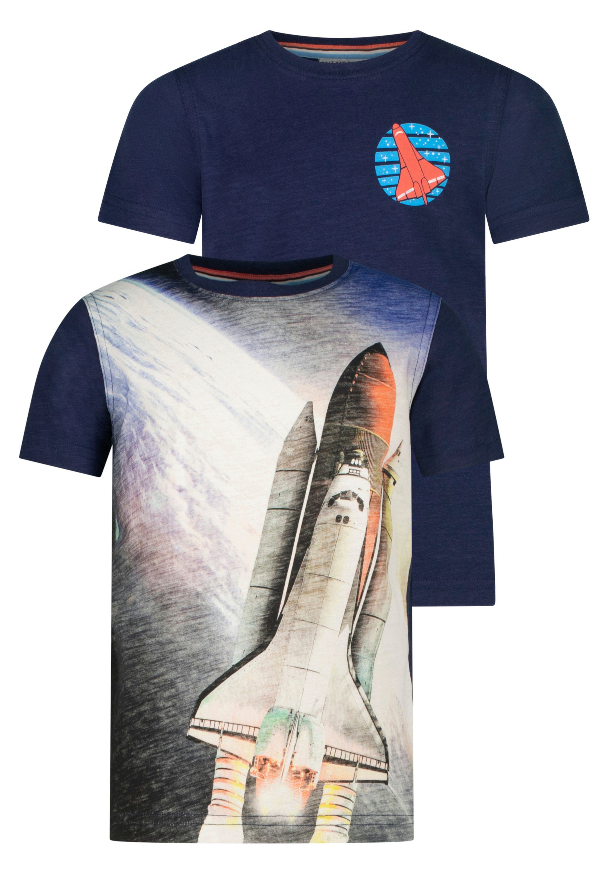 AND Shuttle mit T-Shirt dunkelblau (2-tlg) realistischem Space SALT PEPPER Fotodruck