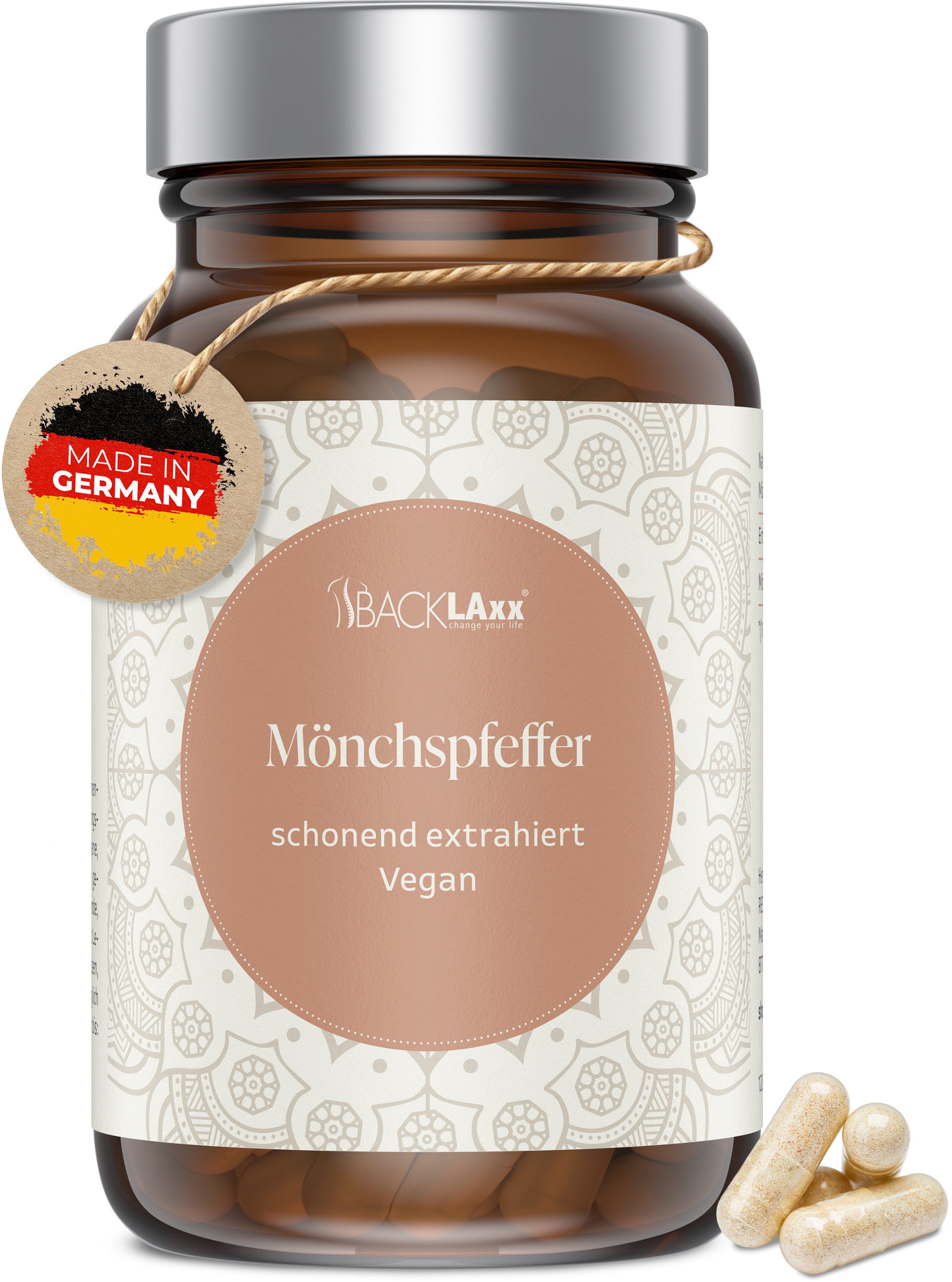 BACKLAxx® Mönchspfeffer Extrakt – 120 vegane Kapseln – 4 Monatsvorrat für Frauen Kapseln, 39 g