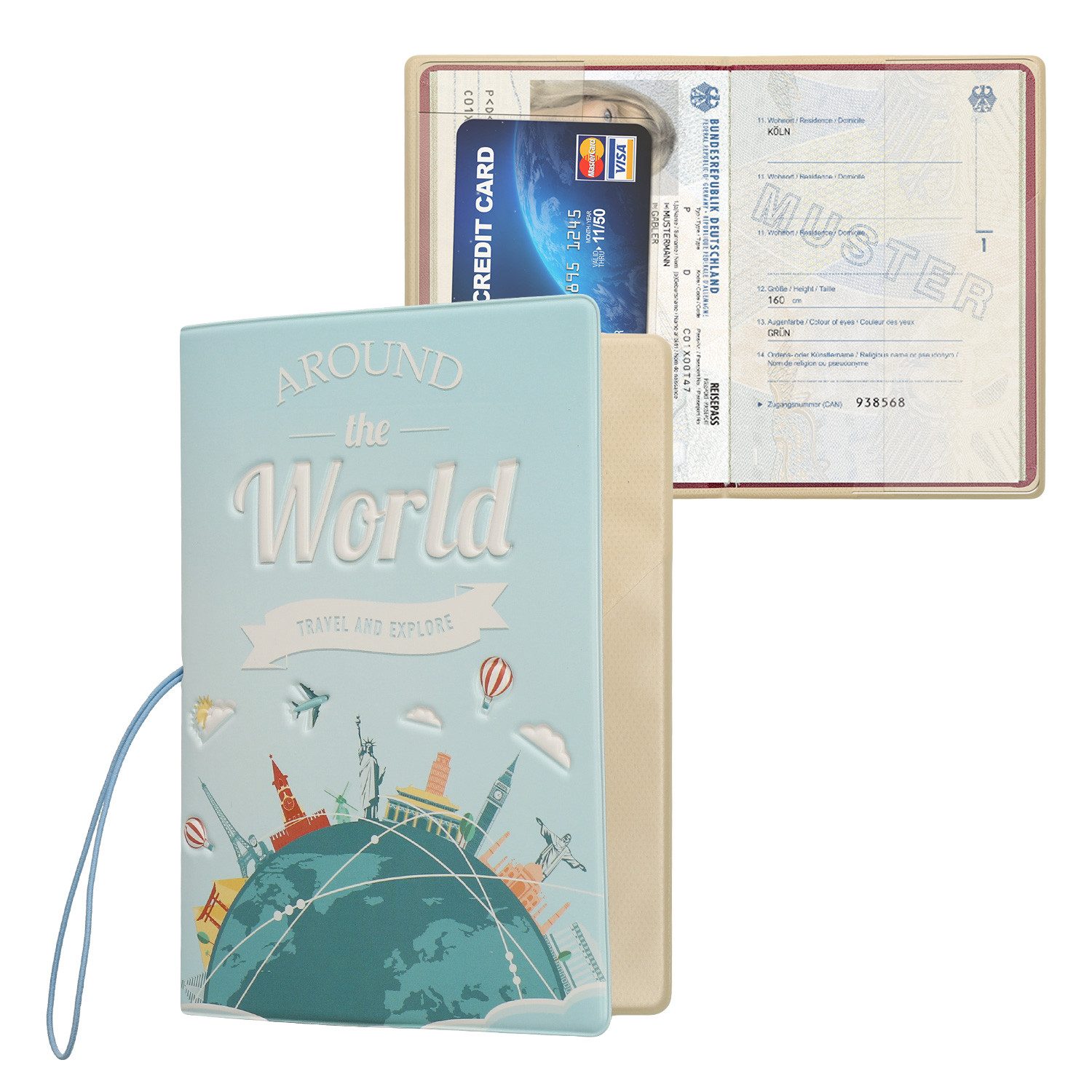 kwmobile Etui Reisepass Kunststoff Schutzhülle Ausweis Hülle Impfpass Schutz, Cover Reisepasshülle Ausweishülle in Auf der ganzen Welt Design