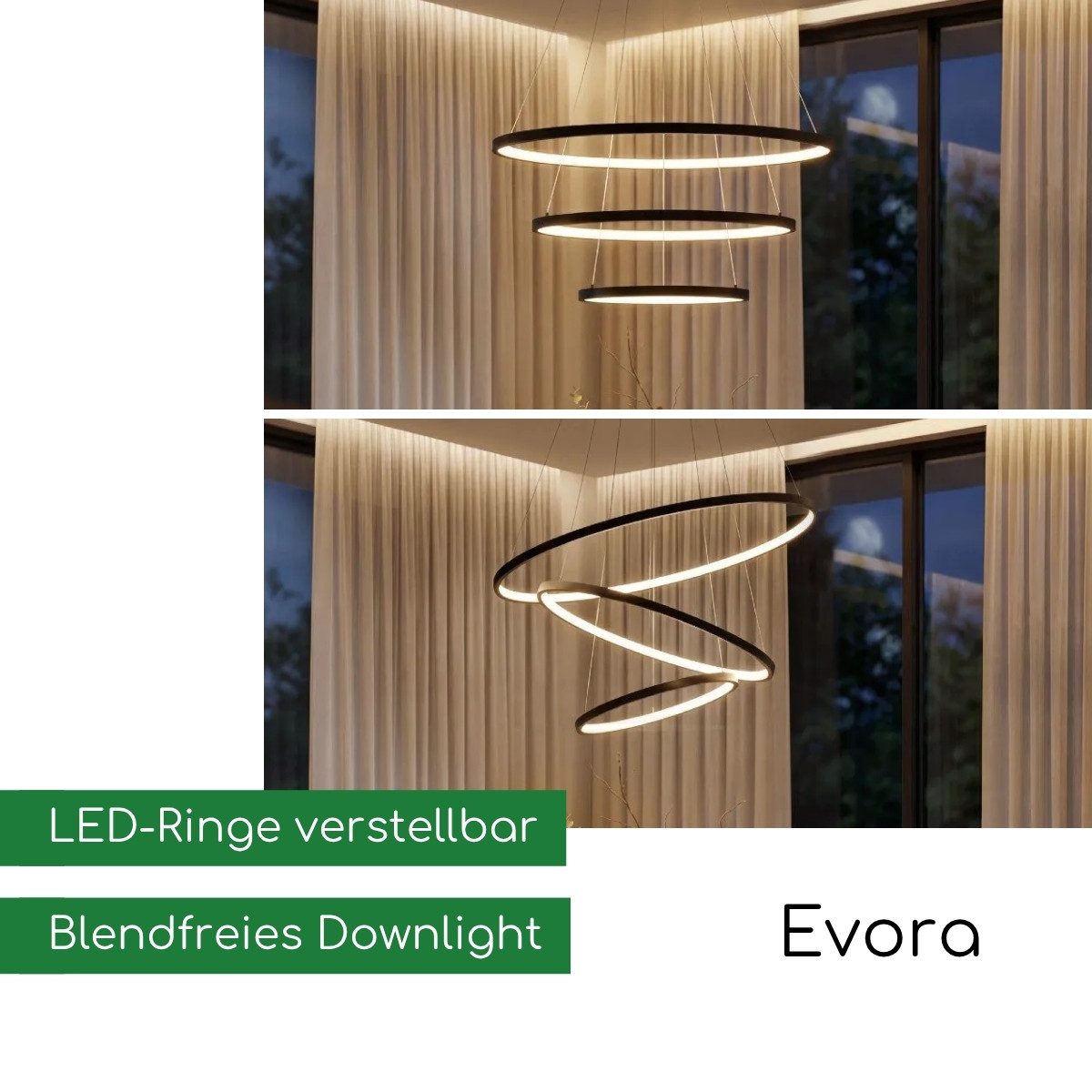 CASA DOMA LED Pendelleuchte Evora, smarte Hängelampe, Esszimmer, Wohnzimmer, Schwarz/Weiß, modern, dimmbar, LED fest integriert, Neutralweiß, Kaltweiß, Warmweiß, inkl. Fernbedienung, höhenverstellbar, aus Metall, Ringform