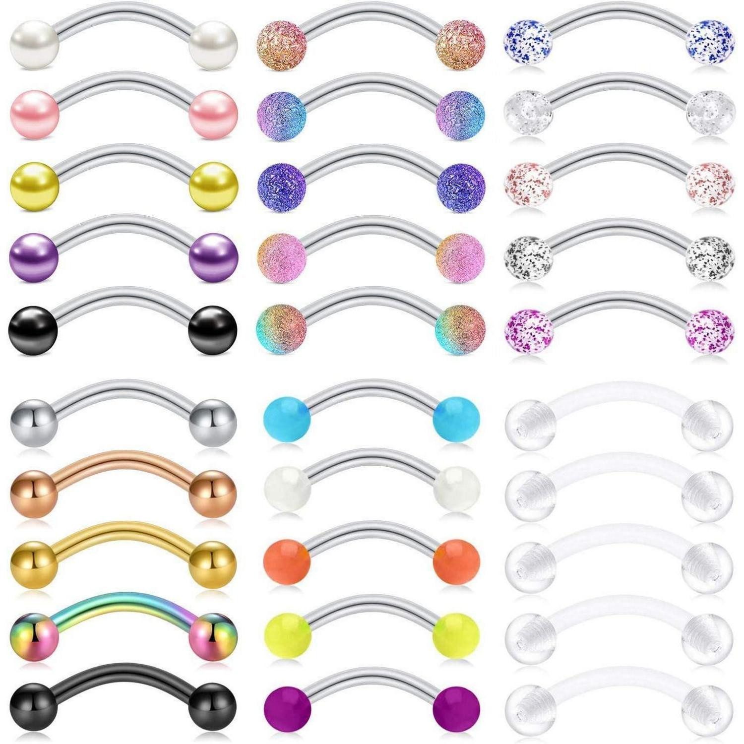 Augenbrauenpiercing 9-10 Stück Augenbrauenpiercing Rook Piercing 16G 8mm Edelstahl Diamant