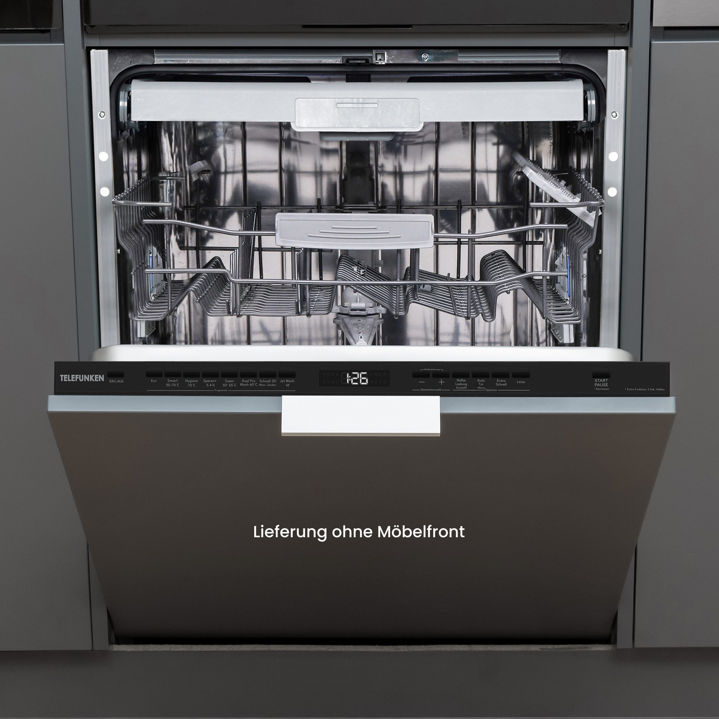 Telefunken vollintegrierbarer Geschirrspüler GEV6014A, 9 l, 14 Maßgedecke, Einbau Spülmaschine vollintegriert 60 cm, 14 Gedecke, AquaStop, EEK A