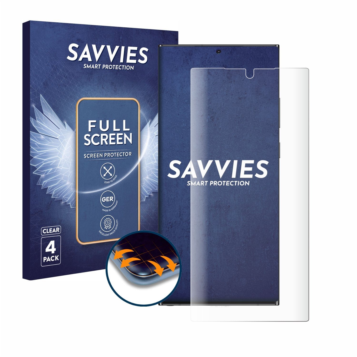 Savvies Displayschutzfolie Fullscreen Schutzfolie für Samsung Galaxy Note 20 Ultra 5G, 4 Stück, Displayschutz Folie Fullcover Klar Transparent
