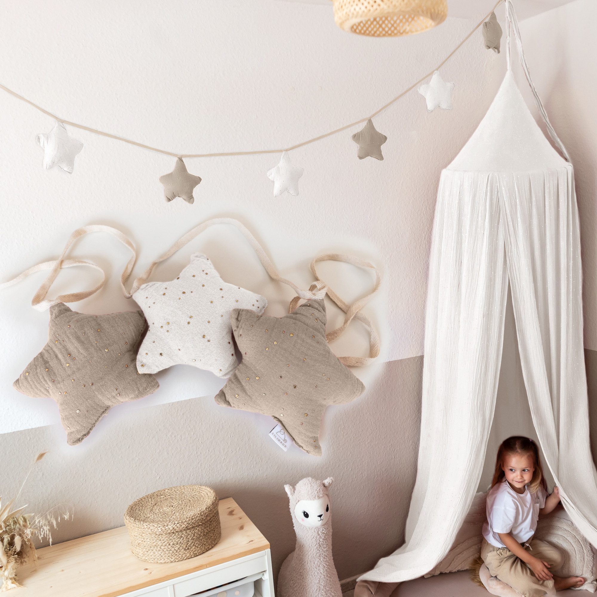 lilimaus Wimpelkette Sternenkette für Kinderzimmer - handgenähte Stoff-Girlande, handgefertigte Stoff-Girlande ca. 300 cm - Wimpel oder Sterne