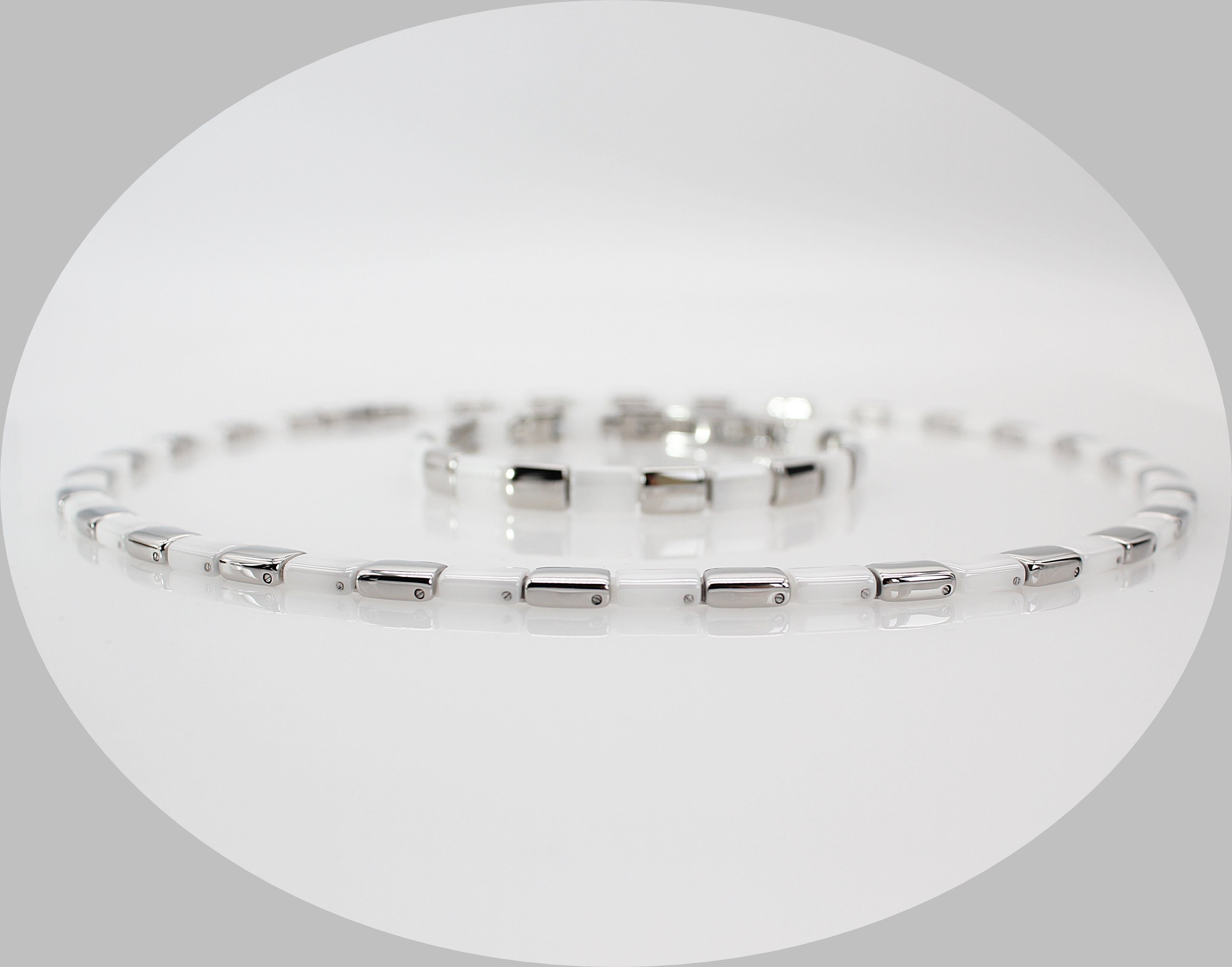 Collier-Set weißer mit 19 Geschenkschachtel cm, mm), aus (Kettenlänge Edelstahl Armbandlänge 6 Breite Armband Keramik 48,5 cm, silberfarbenem ELLAWIL inklusive Halskette