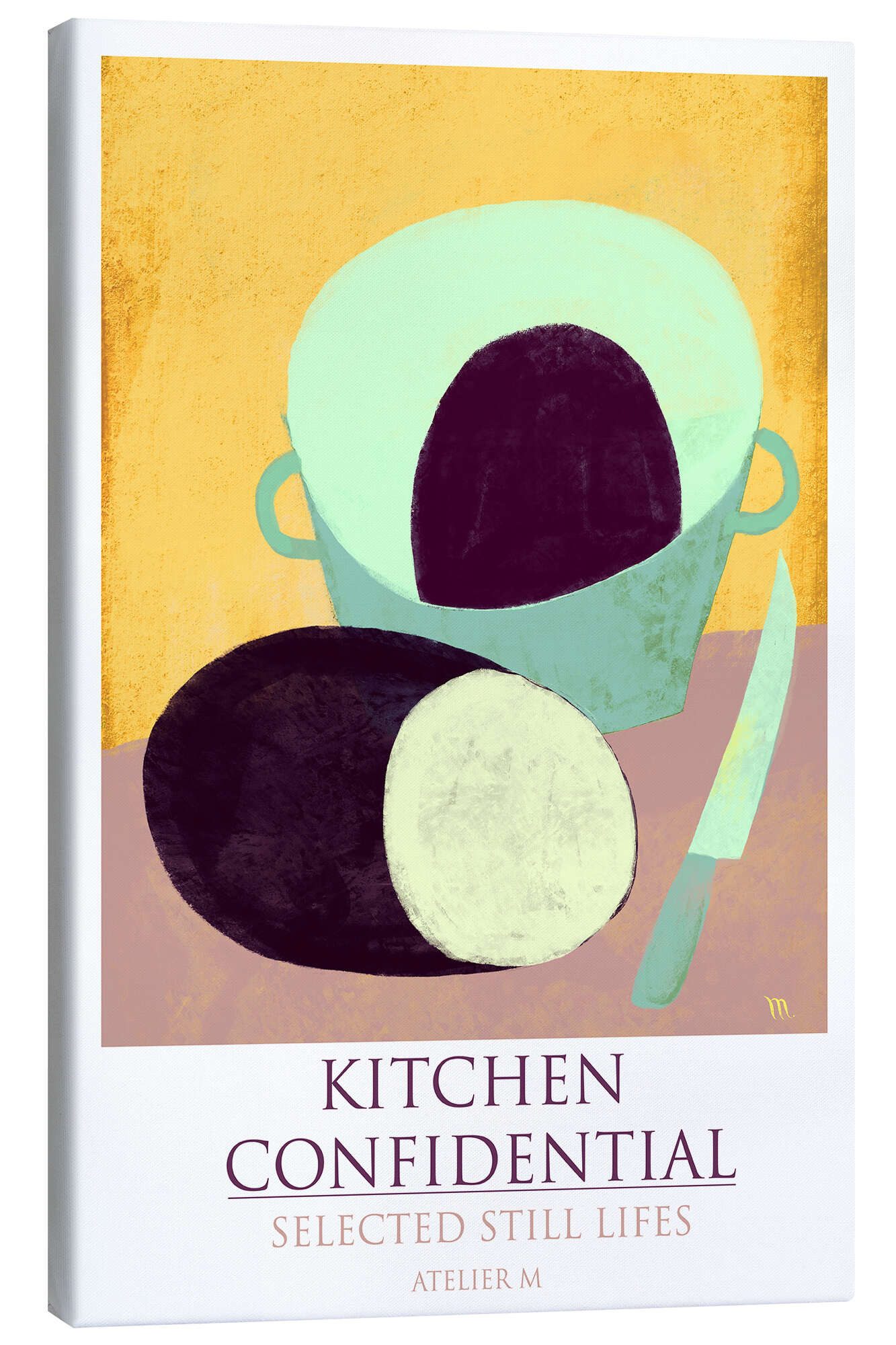 Posterlounge Leinwandbild ATELIER M, Küchen-Stillleben mit Auberginen, Küche Modern Illustration