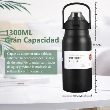 Cbei Thermoflasche Edelstahl Thermo Trinkflasche 1300ml, Pop-up-Deckel, mit großem Fassungsvermögen und Strohhalm, für Sport, Fitness, Outdoor