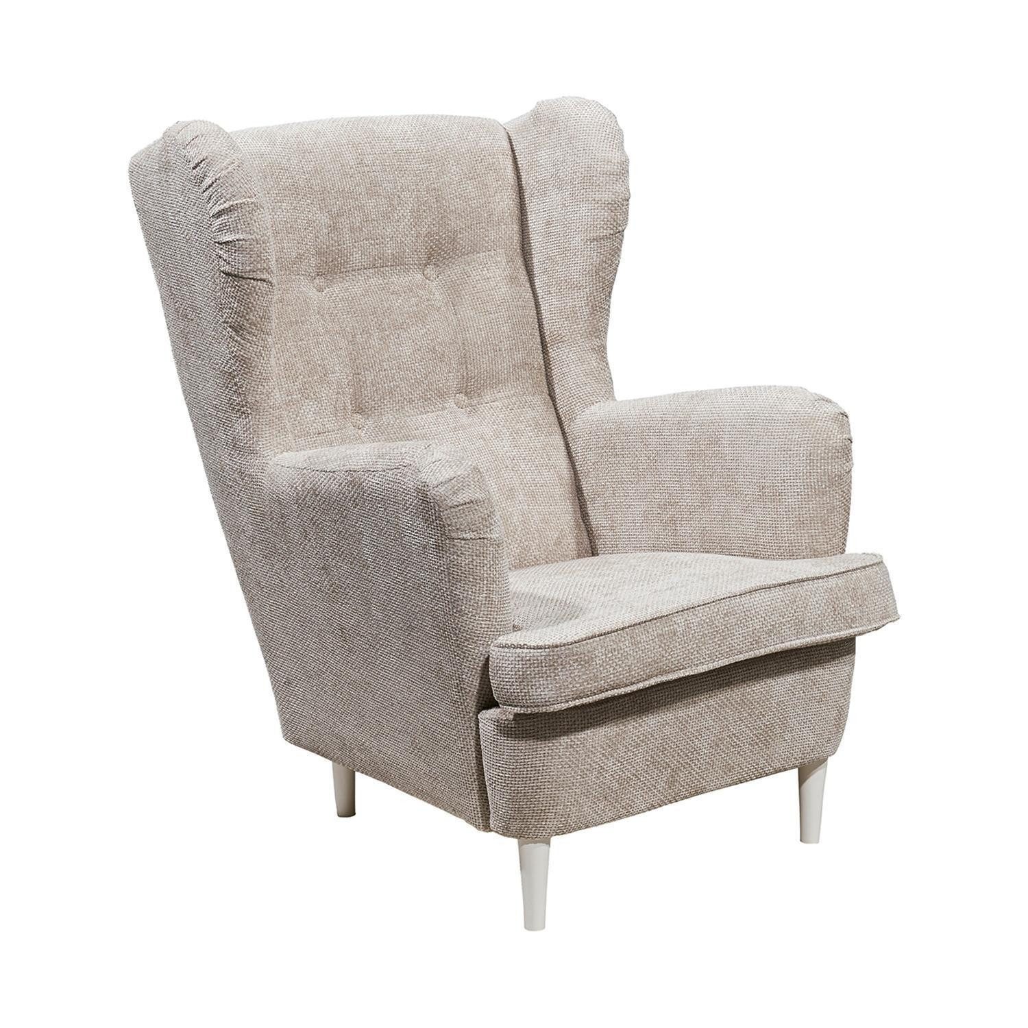 Ohrensessel HANS, Beige, Cashmeregrau, Webstoff, Holzfüße, Nosagfederkern, B 75 x H 103 x T 80 cm