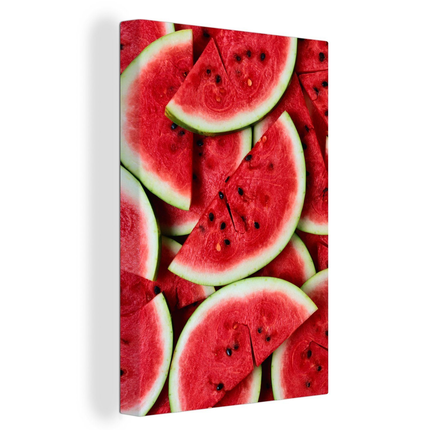 OneMillionCanvasses® Leinwandbild Wassermelone - Rosa - Grün, (1 St), Leinwandbild fertig bespannt inkl. Zackenaufhänger, Gemälde, 20x30 cm