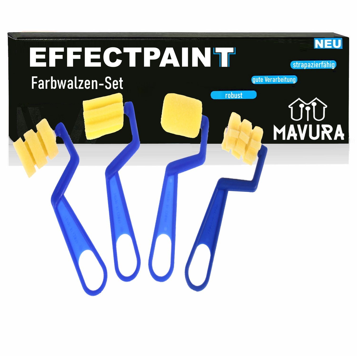 MAVURA Farbwalze EFFECTPAINT Farb Roller Muster Maler Set Struktur, Effekt Relief Walze Effektroller 4-teilig | Farbwalzen