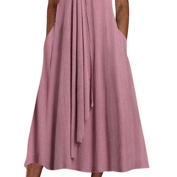 RUZU UG Midikleid Modisches, lässiges Swing-Kleid mit V-Ausschnitt für Damen