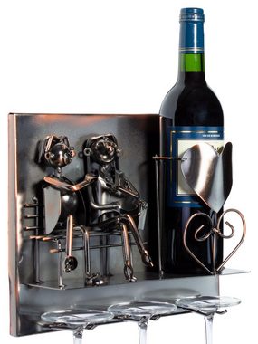 BRUBAKER Weinflaschenhalter Flaschenhalter Wand Liebespaar - Wall Art Bild, (inklusive Grußkarte), Weinhalter für die Wand Metall Skulptur, Wein Geschenk mit Wandhalterung und Weingläser Halter