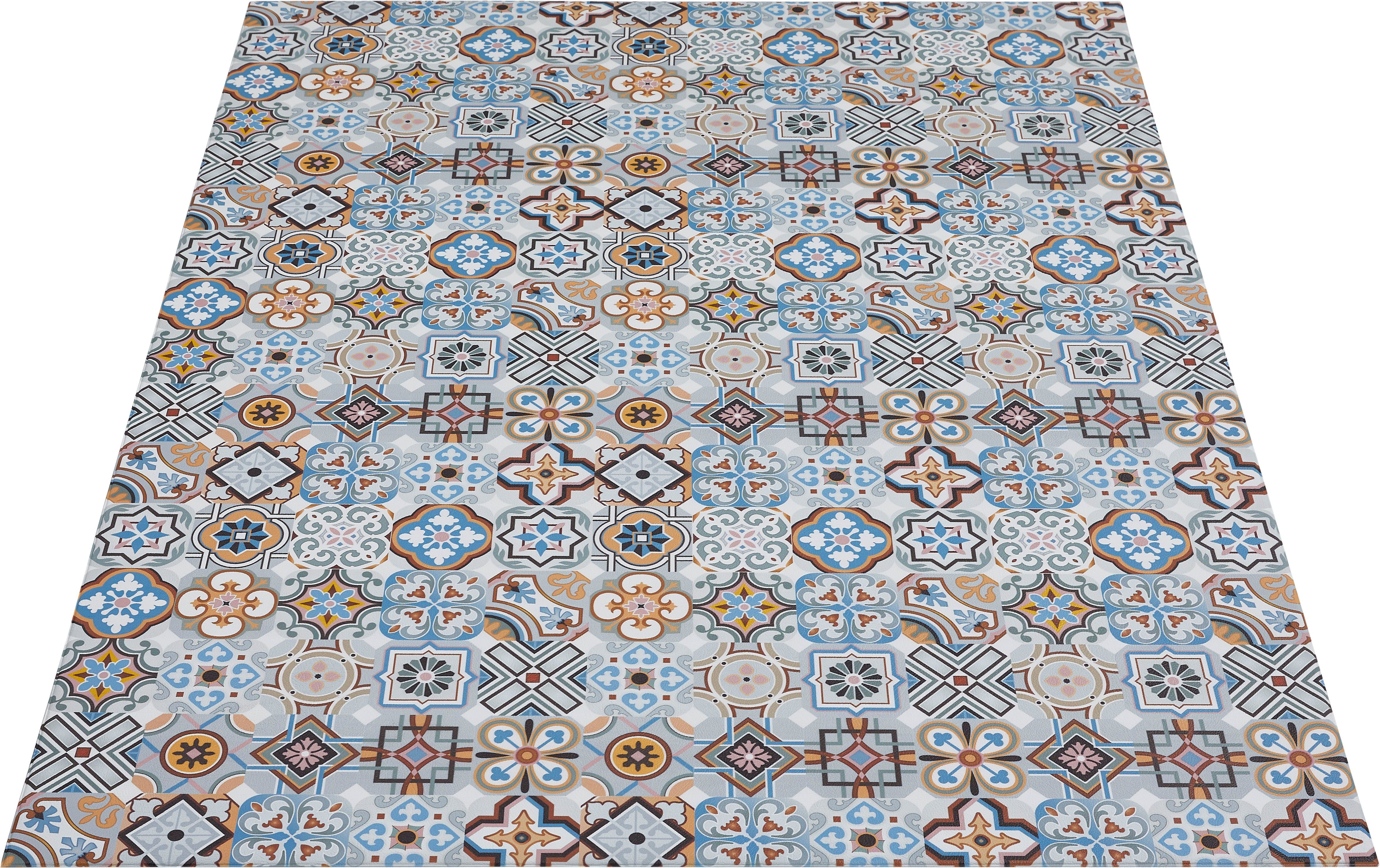 rutschhemmend, 5 rechteckig, blau/grau Höhe: Design, mm, Ornamente Vinylteppich Marrakesch, Andiamo, abwischbar, Fliesen