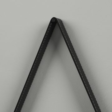 Boromal Badspiegel Rundspiegel 60 50 Schwarz Hängespiegel Rund (Wandspiegel Flur modern, 4-stufig einstellbarer Ledergürtel), höhenverstellbar 70mm