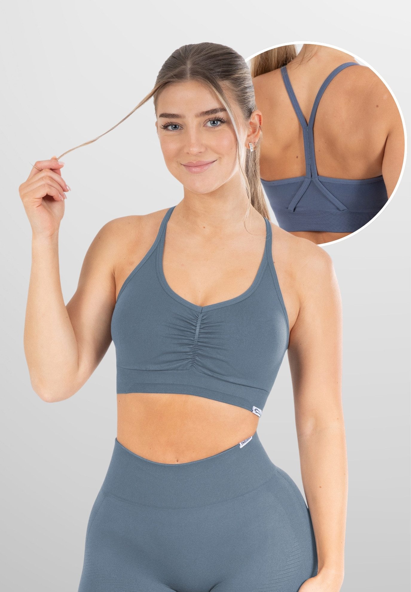 Sport-BH Solid Scrunch, Ohne Bügel, Shaped Fit Yoga Bra, V-Ausschnitt